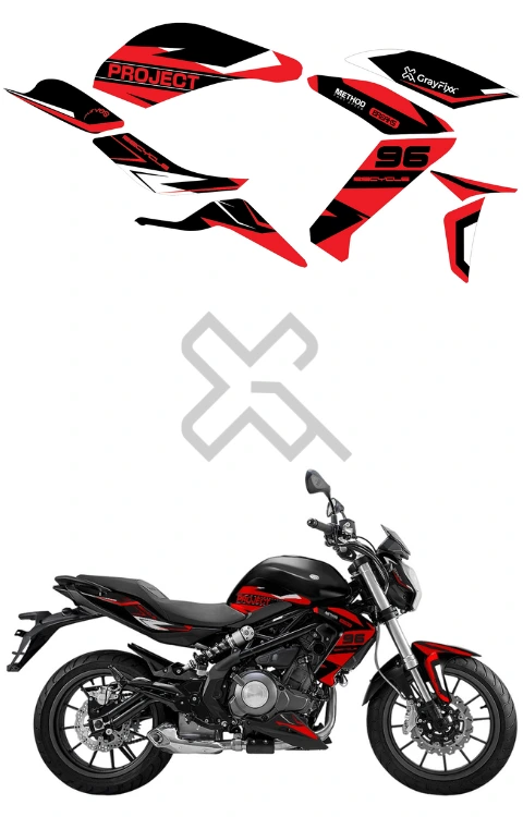 Project 96 Edition Red Black Graphics Compatible with Benelli 300 | Printed In Premium Vinyl With FPF(Fade Protection Film), Water Proof, Precut Sticker, Pack Of 1 Compatible with Both Side